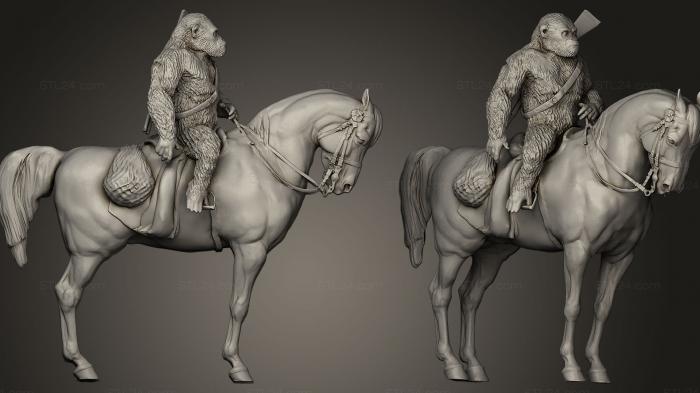Статуэтки животных (Цезарь на коне ( Планета обезьян), STKJ_0182) 3D модель для ЧПУ станка